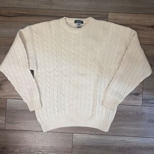 Vintage Giordano Chunky Cable Knit Wool Crewneck Sweater Ivory Fisherman Sz L